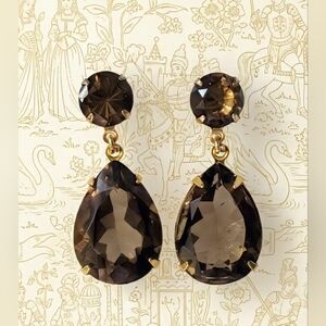 Impressive 22.7 Carats Genuine Smoky Quartz In Two Stone Gold Plated Earrings